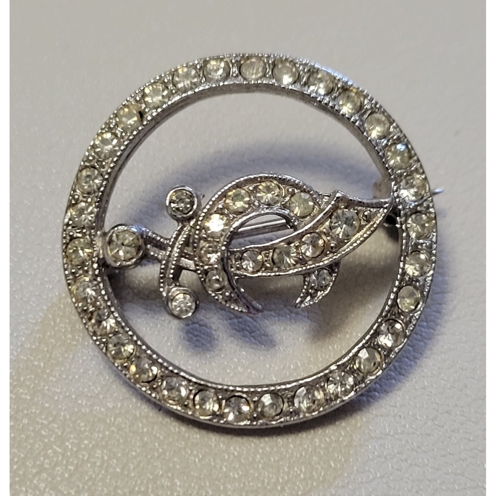 Vintage ORA Signed Shriners Scimitar Sword Rhinestone Silver Tone Brooch Pin 1"
